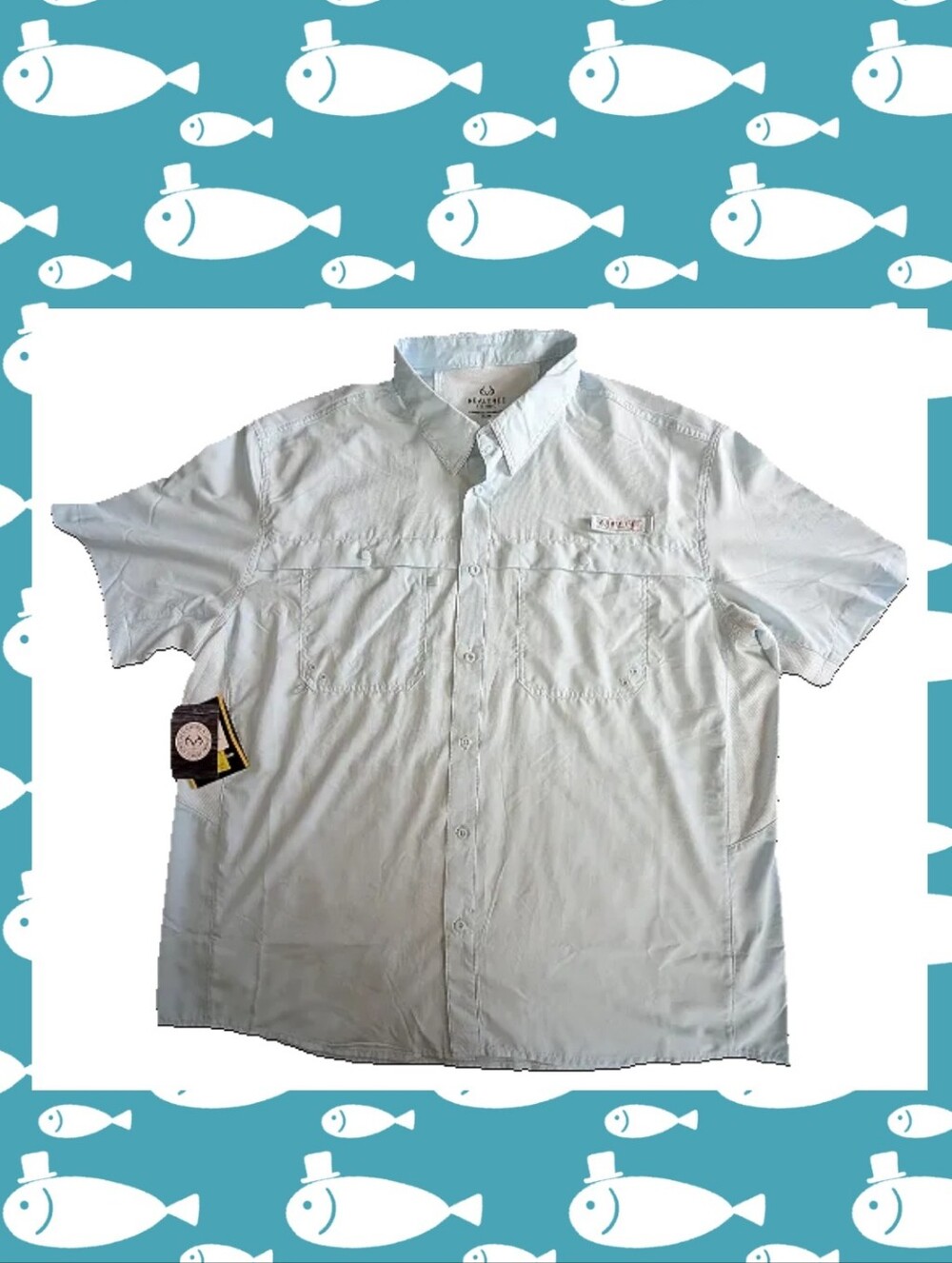 Realtree Men Light Blue Short Sleeve Fishing Guide Button-Down Shirt - Size XXL